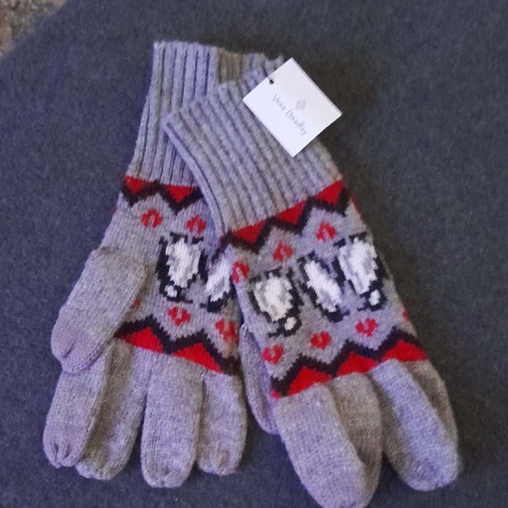Vera Bradley Jacquard Gray Knit Gloves w/ tech feature